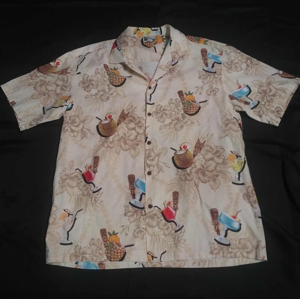 Vtg Tiki cocktails Hawaiian shirt xl